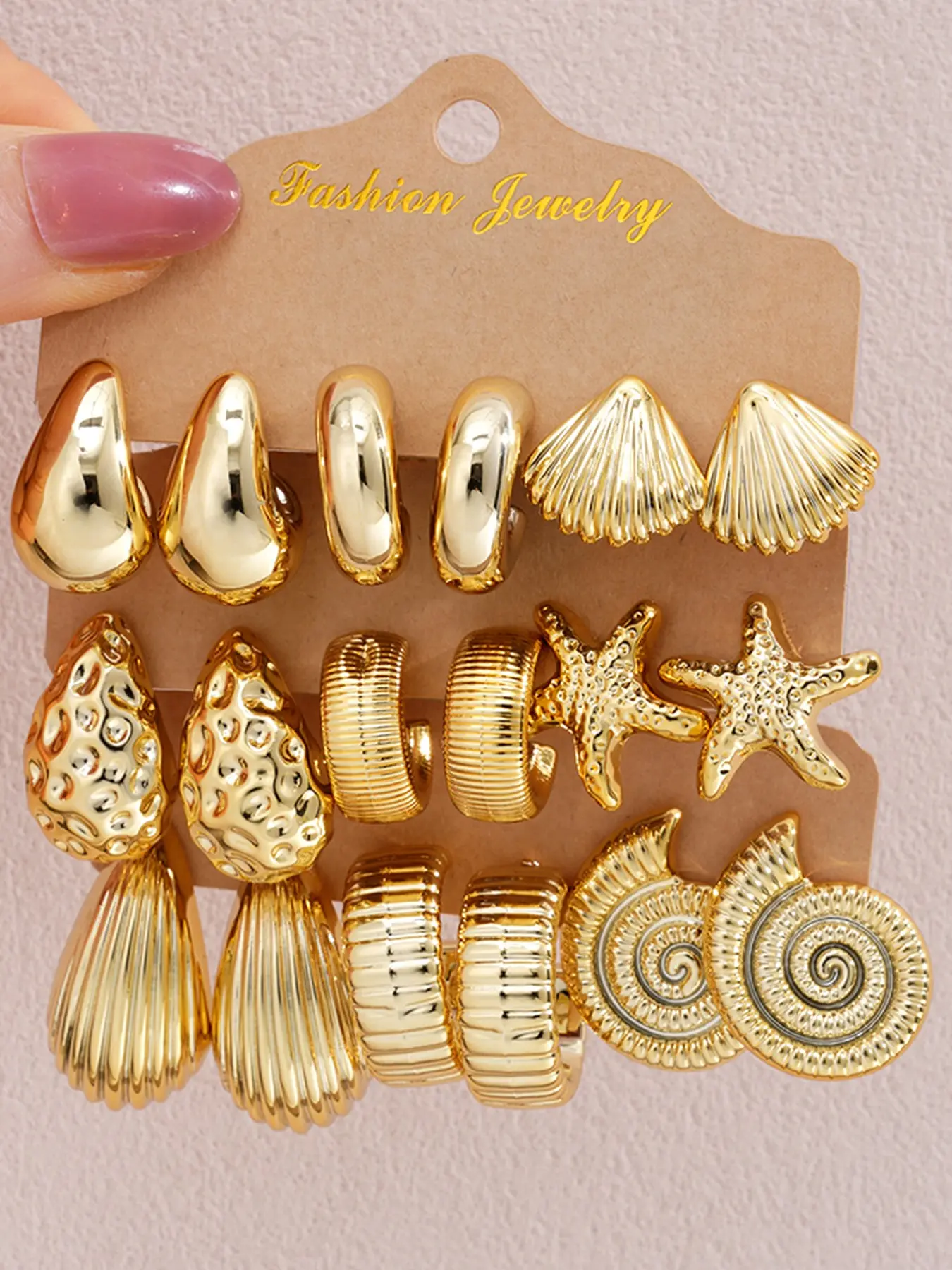 9 Pairs Gold Ocean Earring Set, Bohemian Vintage Starfish Seashell Conch Teardrop Studs & Hoop Earrings for Women, Beach Vacation Jewelry, Party Birthday Gift, Summer Jewelry
