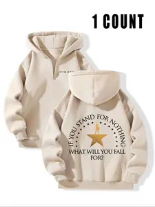 Theatre Inspirational Vintage Casual Long Sleeve Fleece Pullover - Musical "Hamilton" Graphic Quote & Logo Half-Zip Hoodie