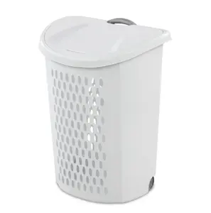 Ultra Wheeled Hamper Plastic Laundry Hamper with Handle for Easy Transport White with Perforated Design