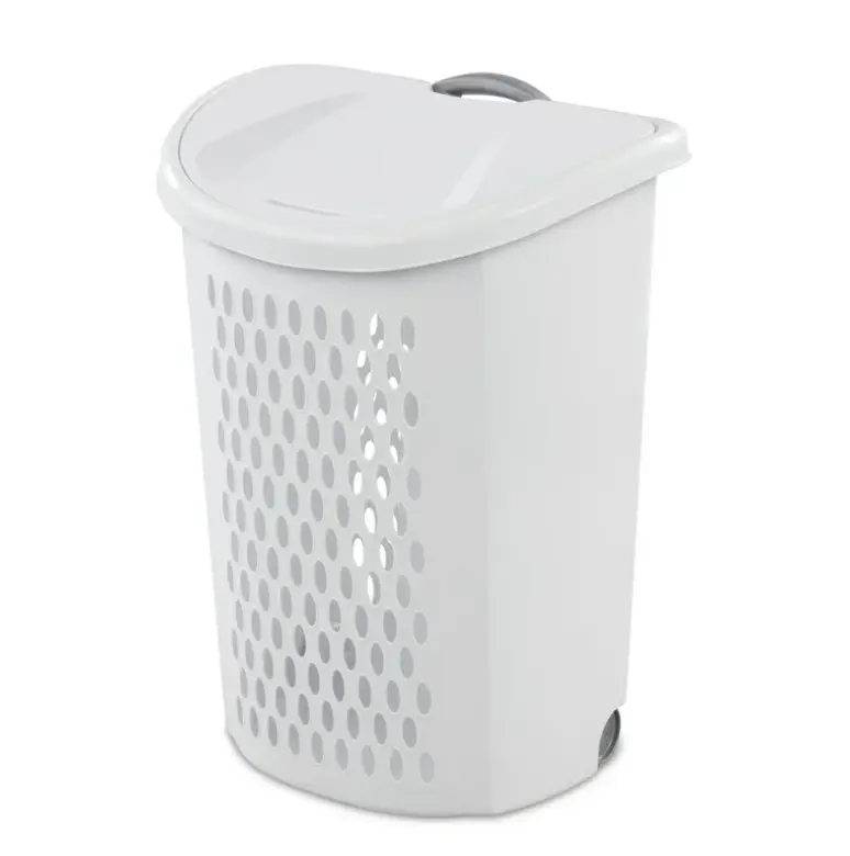 Ultra Wheeled Hamper Plastic Laundry Hamper with Handle for Easy Transport White with Perforated Design