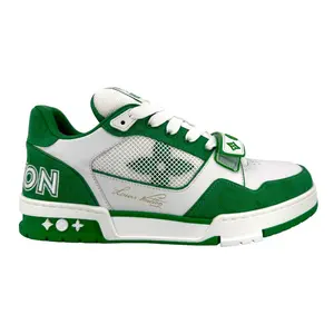 Louis Vuitton LV Trainer, Monogram Denim Green White Closed Rubber Sneaker, Men's Athletic Casual Sports Shoes