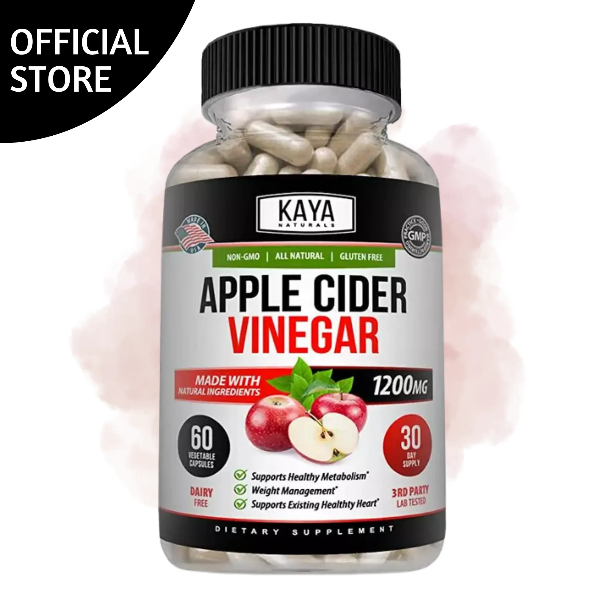 Kaya Naturals Apple Cider Vinegar Pills - Cholesterol Management- Blood Sugar Control- Supports a Healthy Immune System -Non-GMO and Gluten Free Capsule- Made with Natural Ingredients - 60 Count  Fitness Healthcare Dietary Supplement