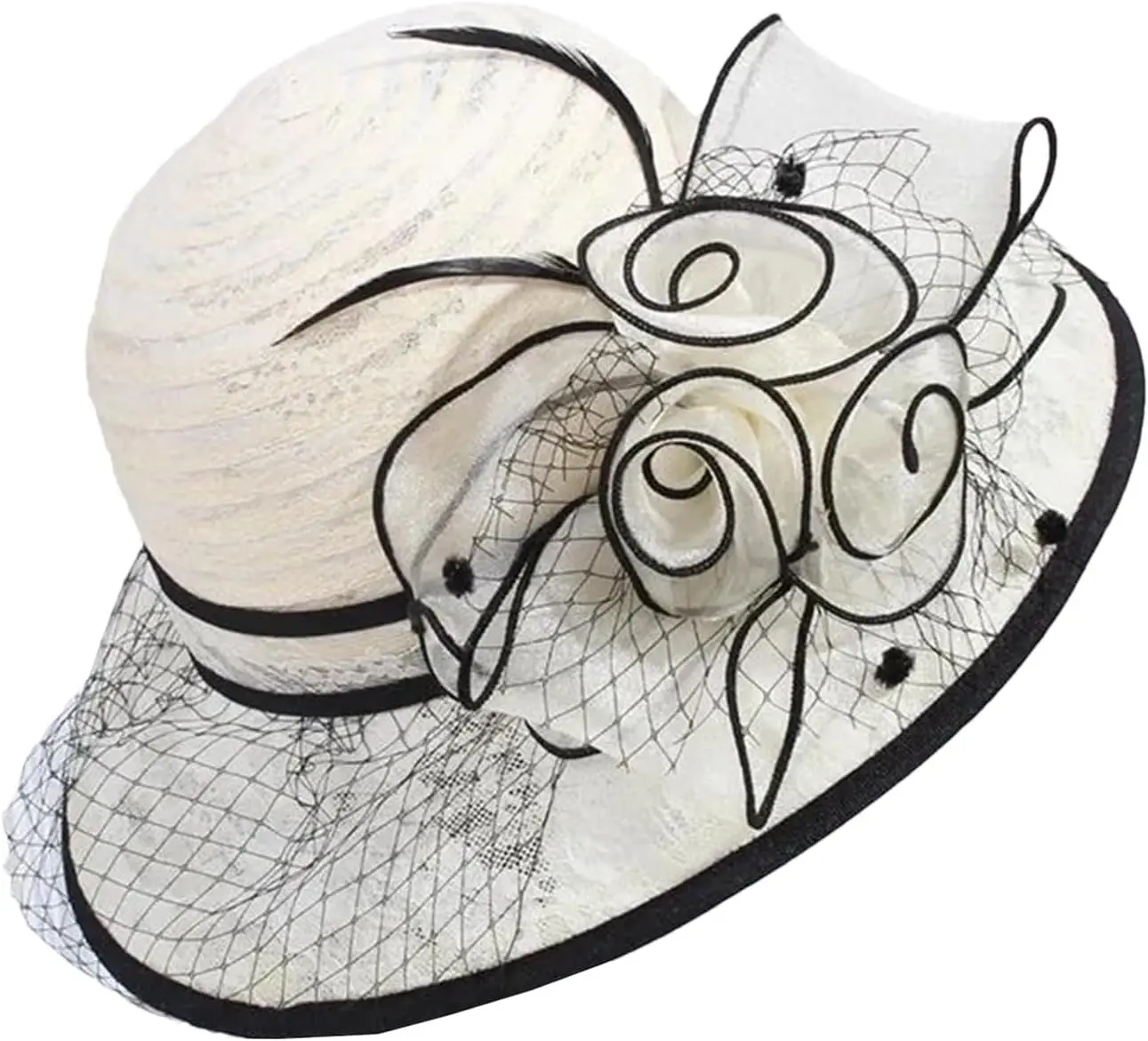 Women's Elegant Straw Sun Hat with Wide Brim, Floral Organza & Tat Lace Trim for Weddings, Parties, Engagement & Anniversary, Glamorous, For Women, Wrinkle Resistant, Adult, Casual, Wedding Party, Beach, Polyester Straw, Birthday, Adjustable Headwear, Dre