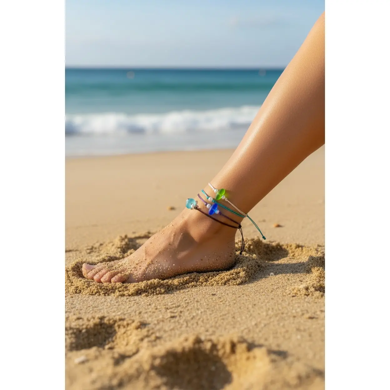 Sea Glass Anklet, Coastal Jewelry, Bestie Gifts, Surfer's Bracelet