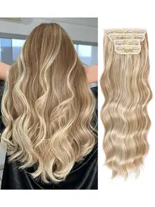 Hair Extensions 22 Inch 4 Packs Clip in Hair Extensions for women Blonde Long Wavy Curly Synthetic Hair Extension Easy To Install for Full Head Glueless Kinky Edges