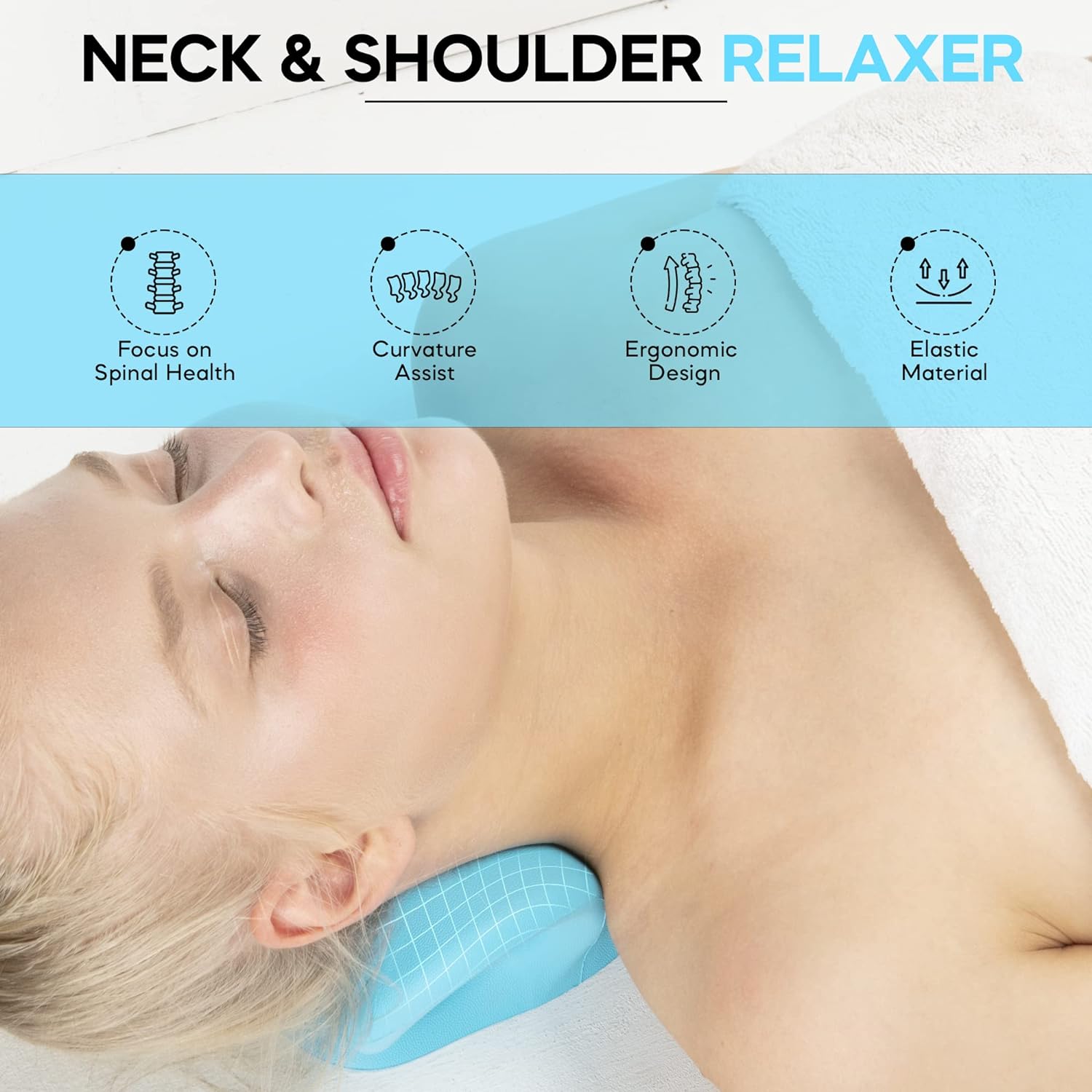 Neck Stretcher,Neck Hump Corrector,Neck and Shoulder Relaxer Cervical Traction Device Pillow for Muscle Relax and TMJ Pain Relief (Blue)