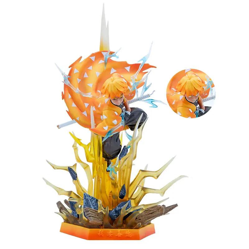 Anime demon slayer Zenitsu map | Thunder breathing dynamic statue collection model gift, amazing dynamic collection desktop home decoration, will glow at night.