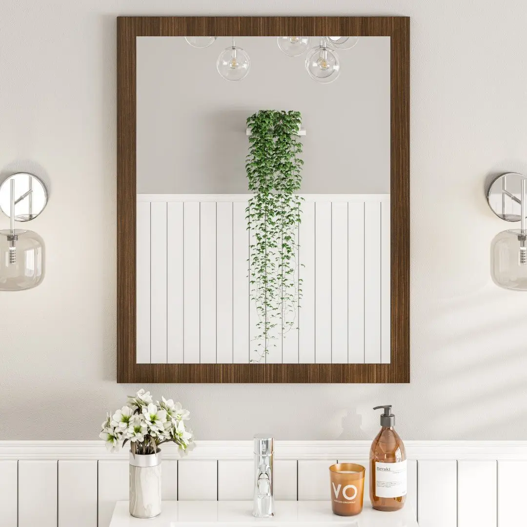 Eviva Reflection 30" x 24" Rectangular Gray Oak Wooden Framed Mirror