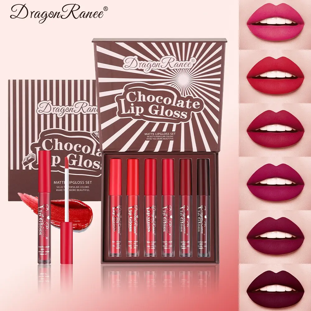6-Piece Lipstick Gloss Set, Velvet Matte Long-Lasting, Women's Makeup Box, Versatile Daily Use, Ideal Gift, Chocolate Latte Style, Lipgloss, Matte Lip Stain