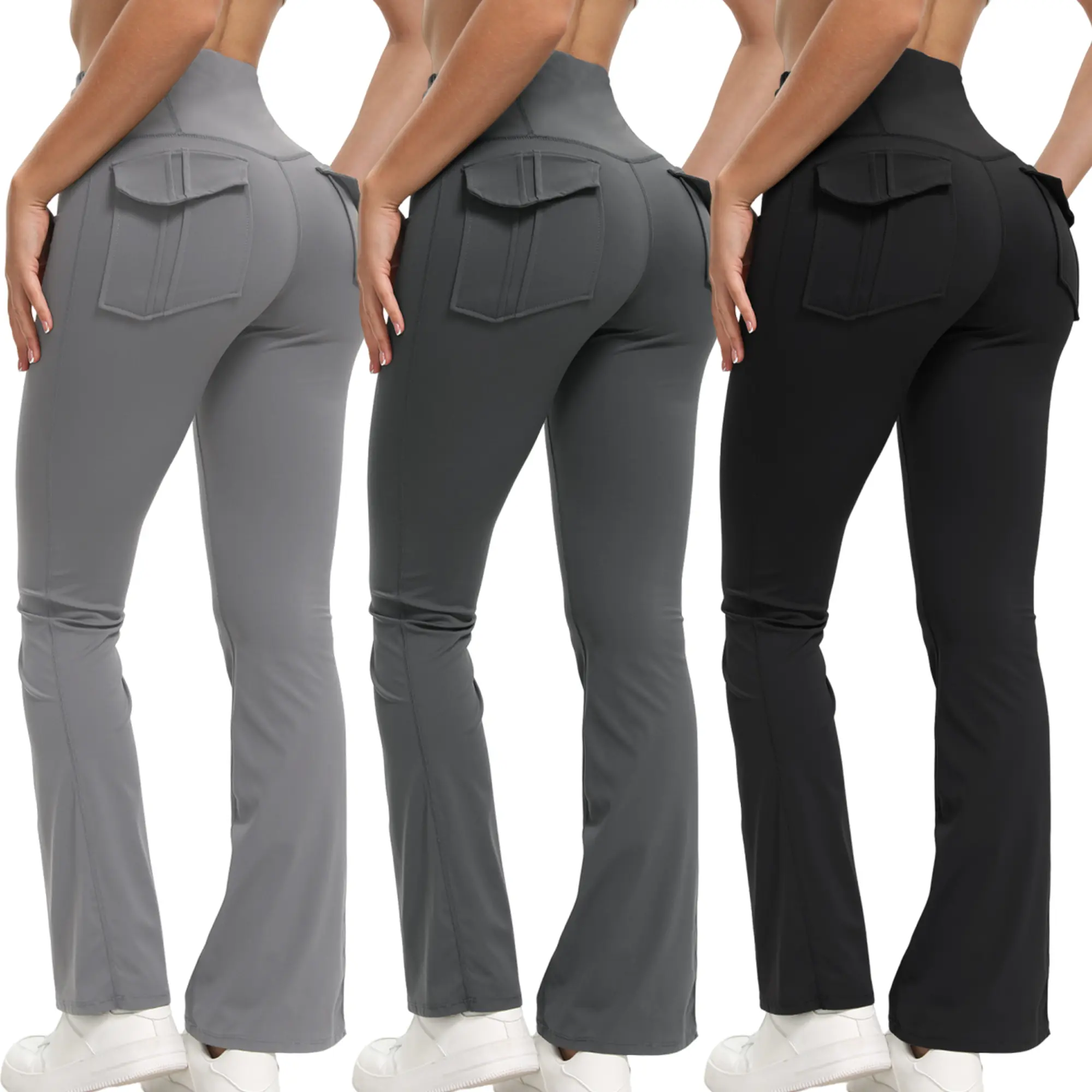 3PCS Women's Flared Leggings with Pockets Women's Flared Sweatpants Fitness Leggings High-Waisted Fitness Yoga Leggings Track Pants Grey Sweatpants Women Streetwear Exercise Pants Activewear Outdoor(3-Piece Combination) summerwins
