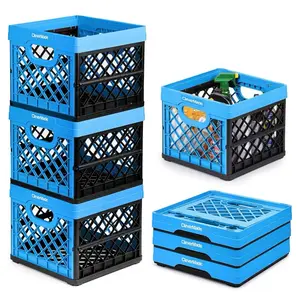 Blue Collapsible Milk Crate, 3PK - 25L (6 Gal) Stackable Storage Bin  Boxes Containers Organiser Lightweight Boxes Containers Basket