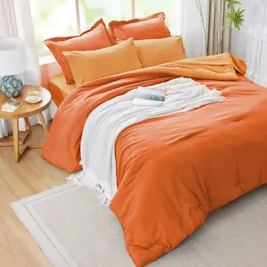 Queen Comforter Burnt Orange, 7 a Bag Queen with Comforter,, Pillowcases  Shams, Boho Queen, Contrasting