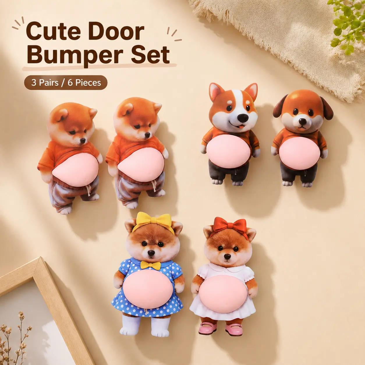 Cute Animal Door Stopper Wall Protector Set, 6PCS Soft Silicone Door Handle Bumper, Self Adhesive Door Knob Wall Guard, Noise Reduction Door Stop, Wall Protector for Home, Bedroom, Nursery, Office