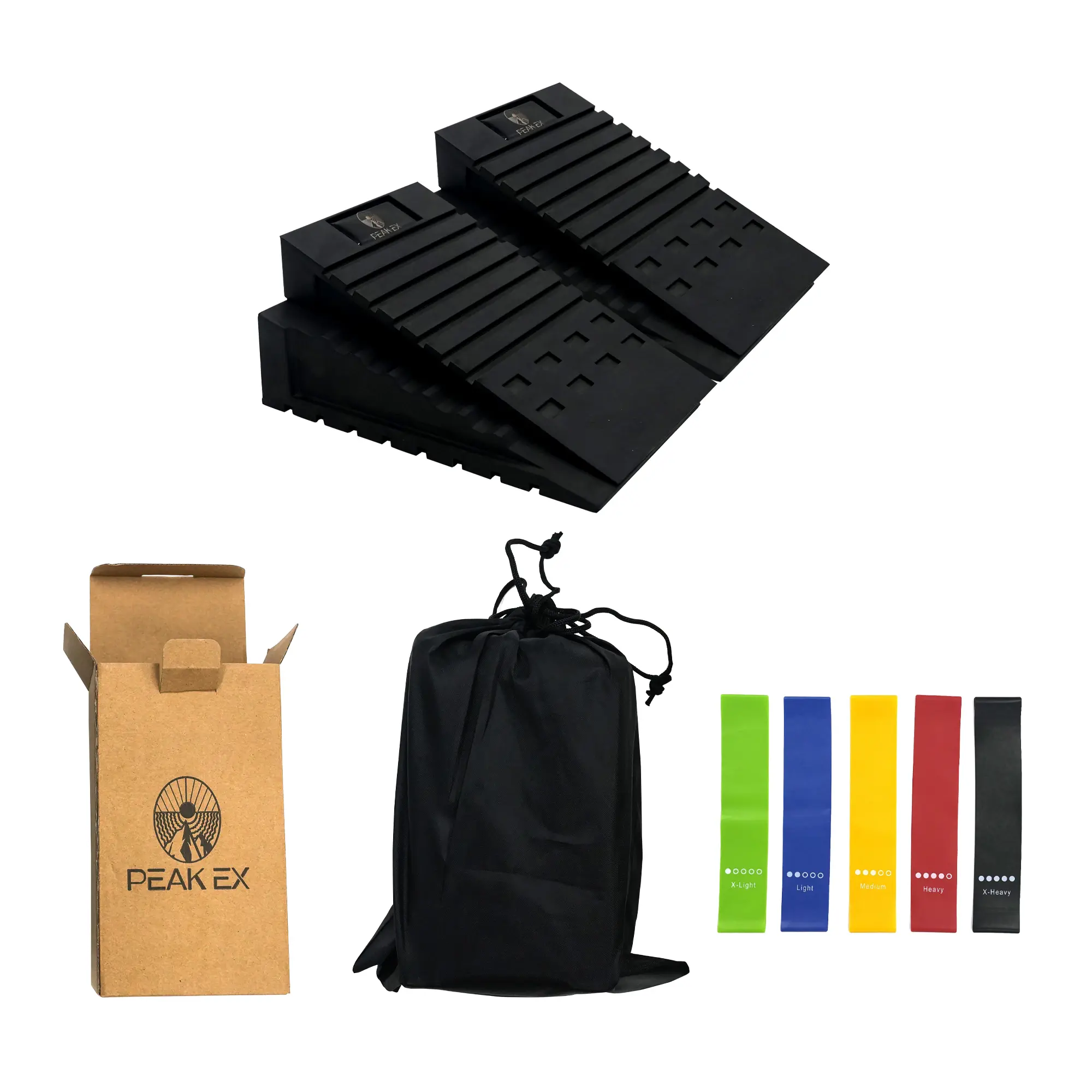 PEAK EX Squat Wedge Blocks (2 Pcs) + 5 Resistance Bands | Slant Board for Better Workouts floor workout equipment fitness exercise for home workout