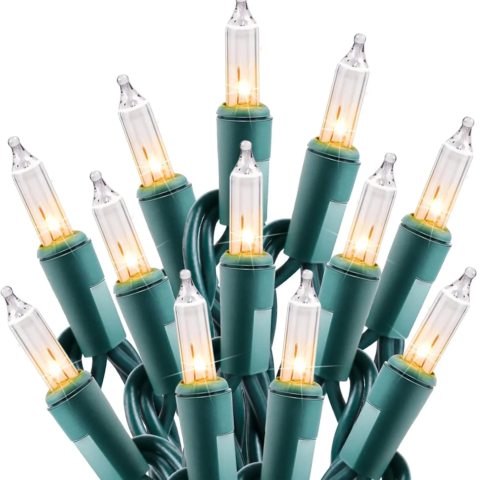 HXWEIYE Clear Christmas String Lights 100 (10M+0.6M Extension Cable)Count 25 Feet Incandescent Bulb Mini Lights for Indoor Xmas Tree Garland Birthday Wedding Party Festival Decoration, Green Wire Led Outdoor Waterproof