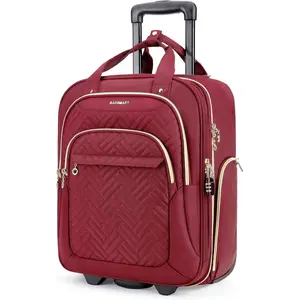 Carry On Luggage Underseat Suitcase with Wheels, 16-inch Luggage Airline approved Underseater Softside Travel Suitcase Lightweight Overnight Rolling Carry-on Luggage for Women Men, Red