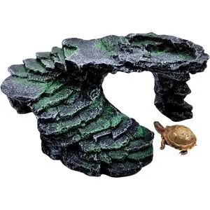 Reptile  Resting Step Ledge Cave Hideout Turtle Basking Platform -  for Reptiles, Amphibians, and Fish (Black Step Ledge)
