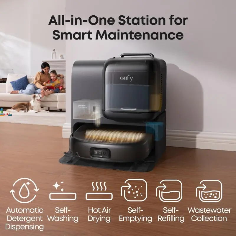 New eufy E28 Omni Robot Vacuum, Vac-Mop-Combo, HydroJet System,with Portable Deep Cleaner for Carpet,20,000Pa Turbo Suction,Zero-Tangling,Corner to Edge Deep Cleaning,with auto All-in-One Station, Anti Tangle Vacuum, Floor Cleaning Tool, Wireless