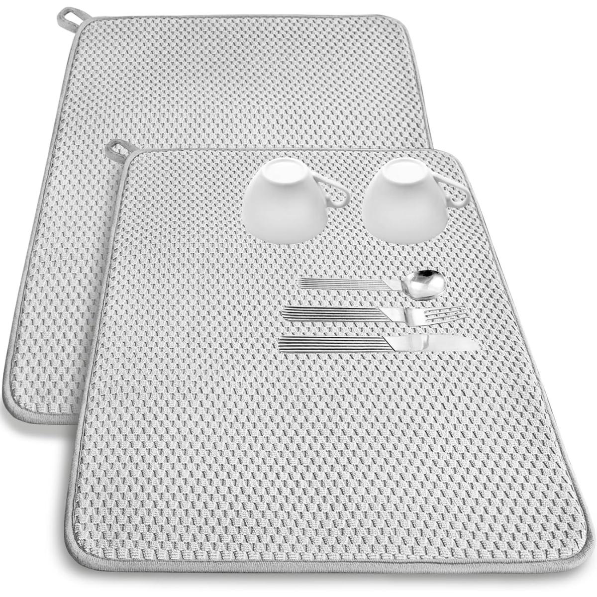 2 Pack Microfiber Dish Drying Mats – Large Absorbent Kitchen Counter Pads