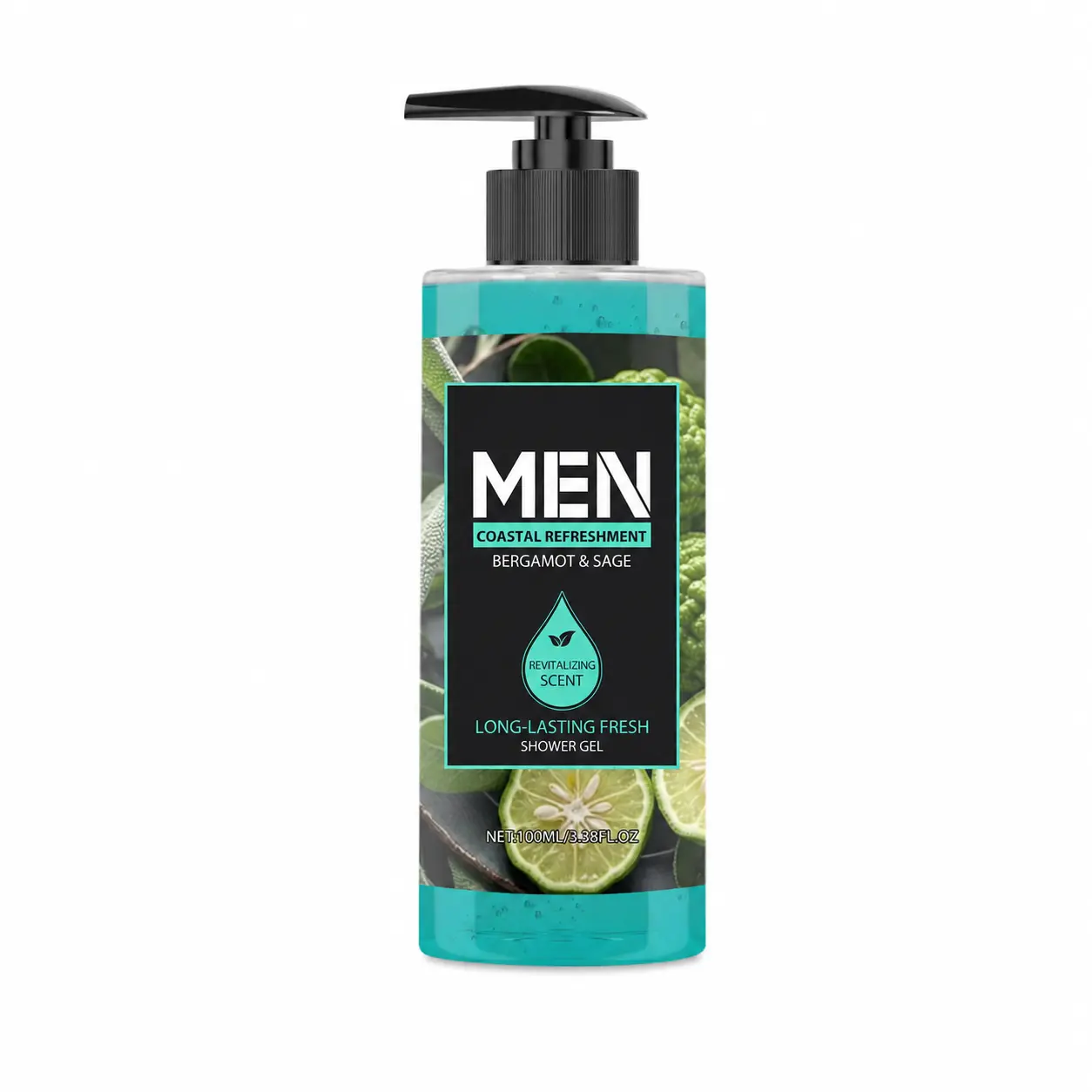 Men’s Bergamot & Sage Body Wash 100 mL – Light Gel Shower Cleanser with Fresh Scent and Easy-Rinse Texture for Daily Use at Home, Gym or Travel
