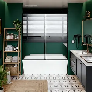 60x62 Inch Standard Size Frameless Aluminum Shower Door, Dual Sliding Doors with Quiet Soft-Close Track, Easy 30-Min Install, Enhanced Leak Protection with Lengthened Water Guard