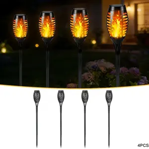 4PCS Solar Flame Torch Lawn Lights, Outdoor Waterproof Simulated Torch Lamps, Decorative Landscape Lights for Courtyard, Garden, Homestay and Beach, Bright Solar Light