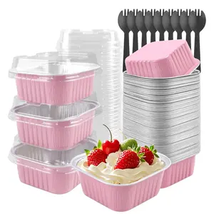 40-Piece Mini Cake Molds Set (with Lids & Spoons), Chocolate Cake Tin Foil Mold, Square Brownie Baking Cups, Disposable Dessert Paper Cups, Bakeware, Baking Supplies, Baking Tools
