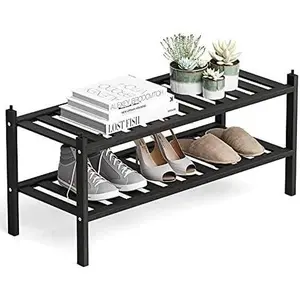 Shoe Rack, 2-Tier  Stackable Shelf Storage Organizer, Stand for Closet, Entryway and Hallway (Black)