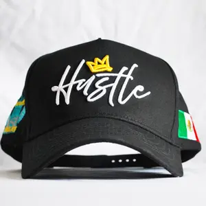Hustle Mexico Cap - Black Hat with "Hustle" Script and Crown Design