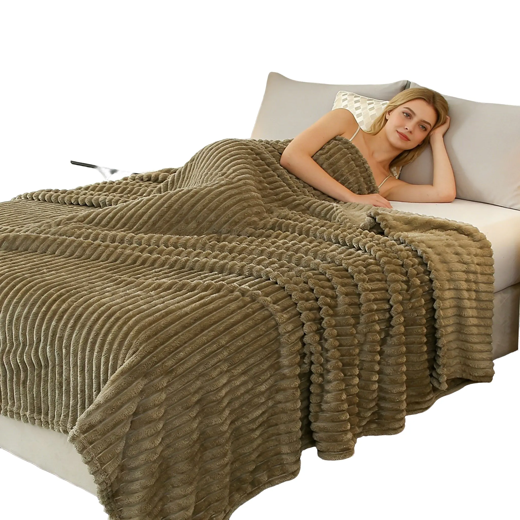 Decorative Striped Plush Throw Blanket, Soft Puffy Warm Multiple Colors Available, Ideal for Bed Sofa Napping Reading TV, Home Decor, Cozy Throw Blankets, Soft Comfy Blanket, Decorative Bedroom Blanket, Soft Cozy Blanket