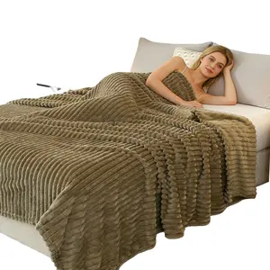 Decorative Striped Plush Throw Blanket, Soft Puffy Warm Multiple Colors Available, Ideal for Bed Sofa Napping Reading TV, Home Decor, Soft Comfy Blanket, Decorative Bedroom Blanket, Soft Cozy Blanket