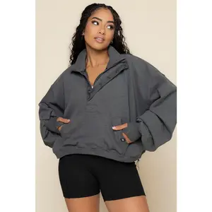 Ooey Gooey Crop Half Zip - Charcoal Heather