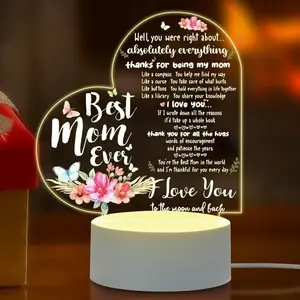Acrylic LED Ambient Night Light, USB-Powered Warm Lamp, Best Mom Ever Gift for Mothers-Grandmas, Bedroom Decor for Birthday Mothers Day Valentine Christmas, Led Ambient Light