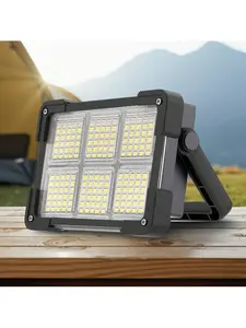 Portable 144-LED Lights with USB-Solar Dual Charging, 5-Gear Adjustment, Long Battery Life, Magnetic Hook, Rechargeable for Camping, Emergency Use