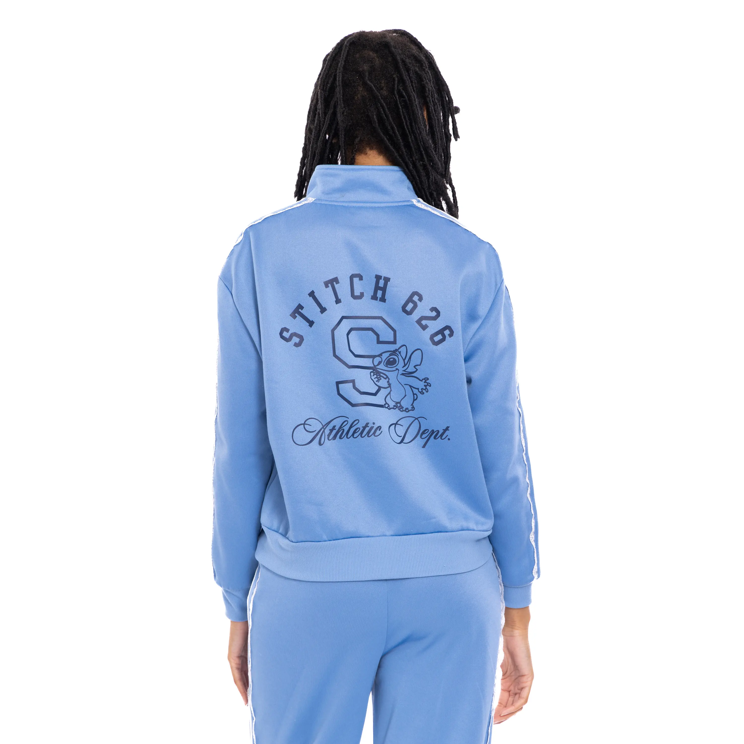 Disney Lilo & Stitch Women's Varsity Track Jacket, Sporty Chic Long Sleeve Athletic Zip-Up, Light Blue Casual Wear, Graphic, 2Xl