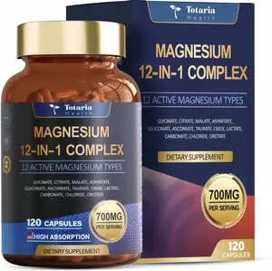 120 Capsules Magnesium Glycinate Complex 700mg 12 in 1 Magnesium Supplement with Glycinate Citrate Malate Oxide Taurate Aspartate Orotate Magnesium Relaxation,Muscle,Heart Support, Vegan