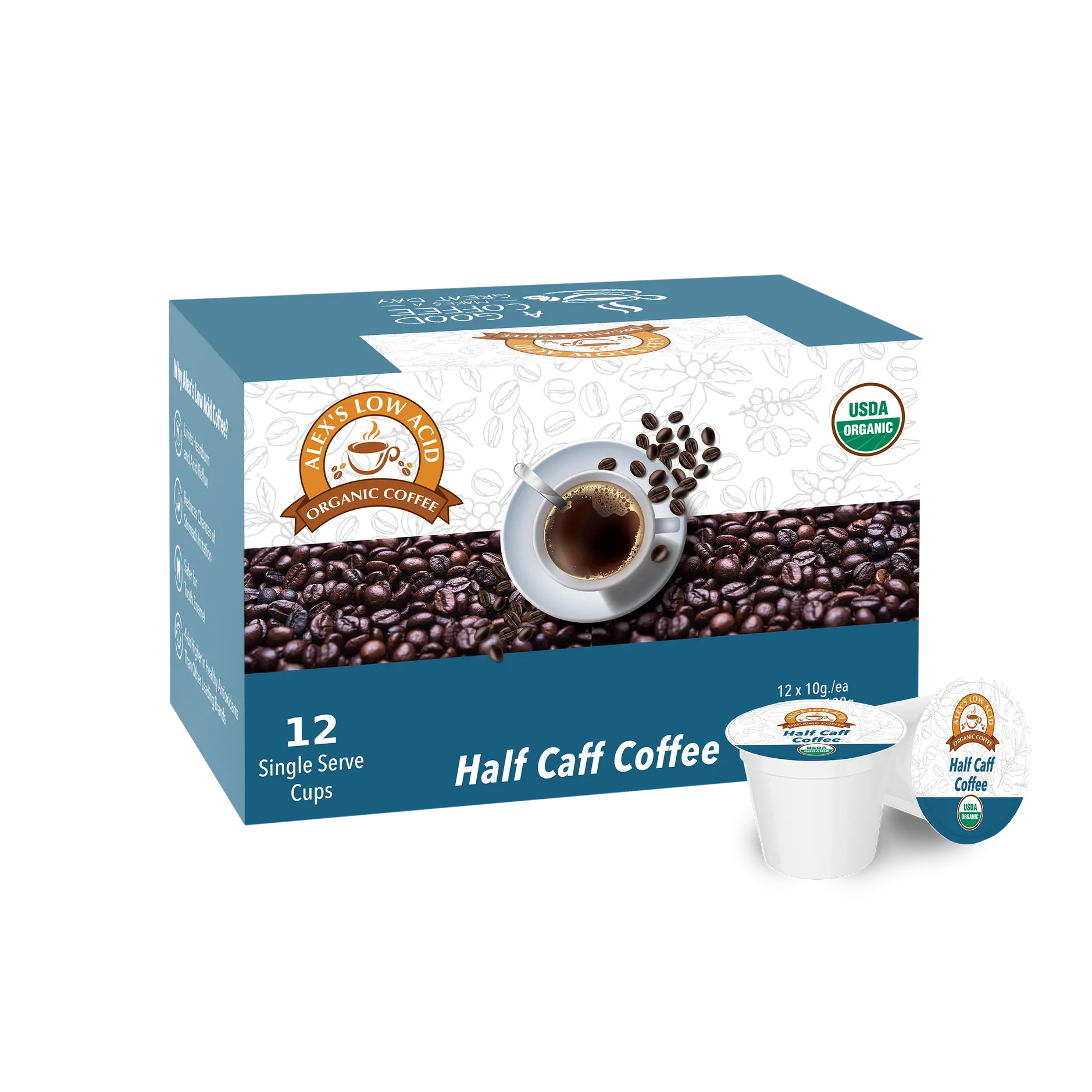 Alex's Low Acid Organic Coffee™ K-Cups - Half Caff
