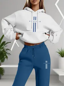 Fashion Casual Home Outdoor Fitness Long Sleeve Hoodie with Pockets + Colorful Pants Sport Set, Trendy Simple Letter Design, Sweatsuit with Pockets, Sweatsuit Set Outfit