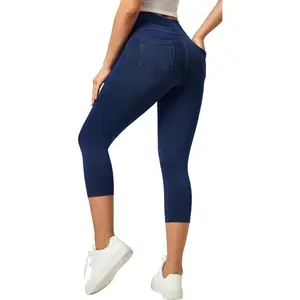 Capri Jeans for Women Stretchy Jean Capris Pull On Jeggings High Waisted Denim Capri Leggings Casual Pants with PocketsGift