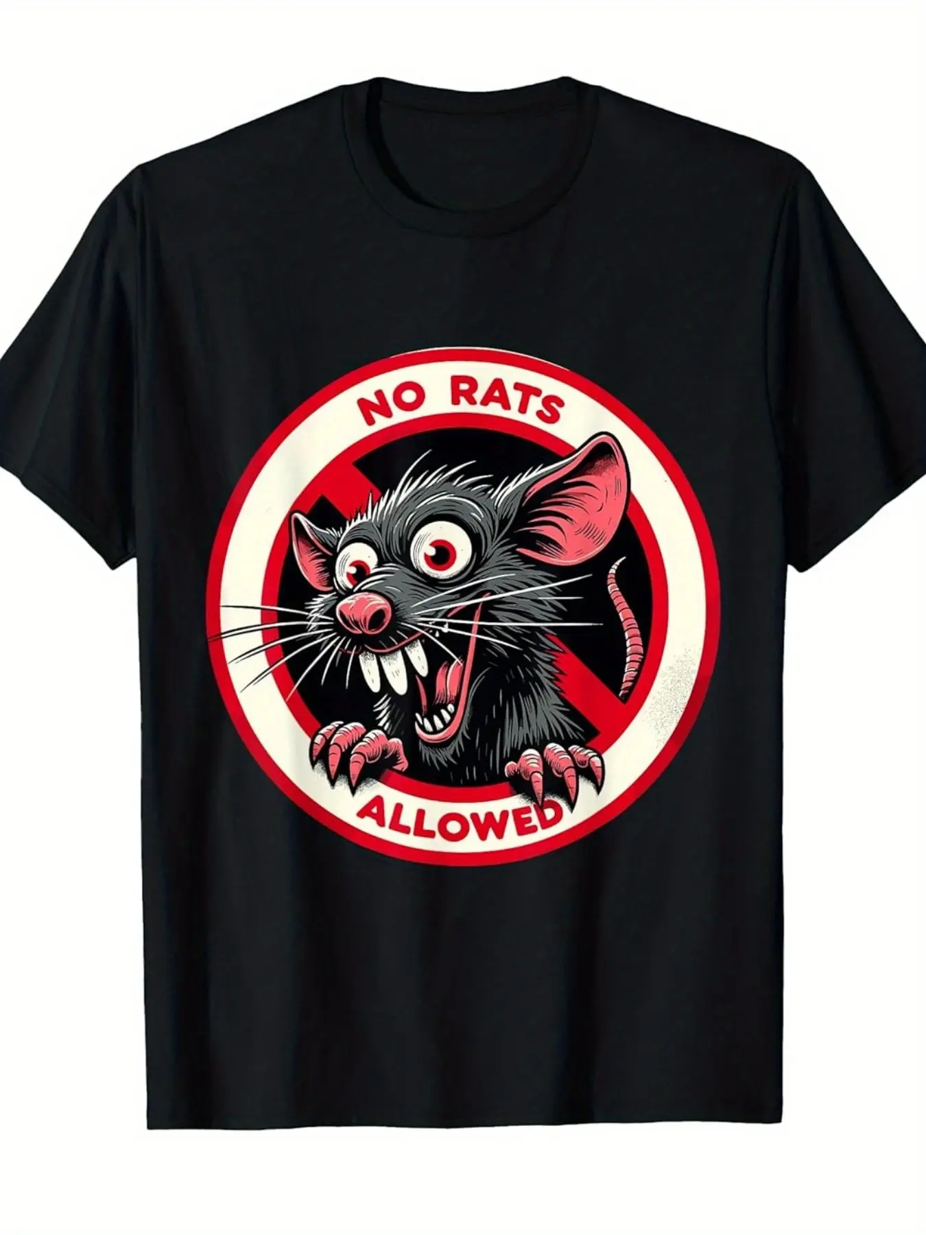Men's Funny _No Rats Allowed_ Cartoon Rat Graphic unisex soft cotton short sleeve t shirt, vintage graphic casual tee for men women teens, perfect birthday holiday gift for camping travel gym daily street  wear