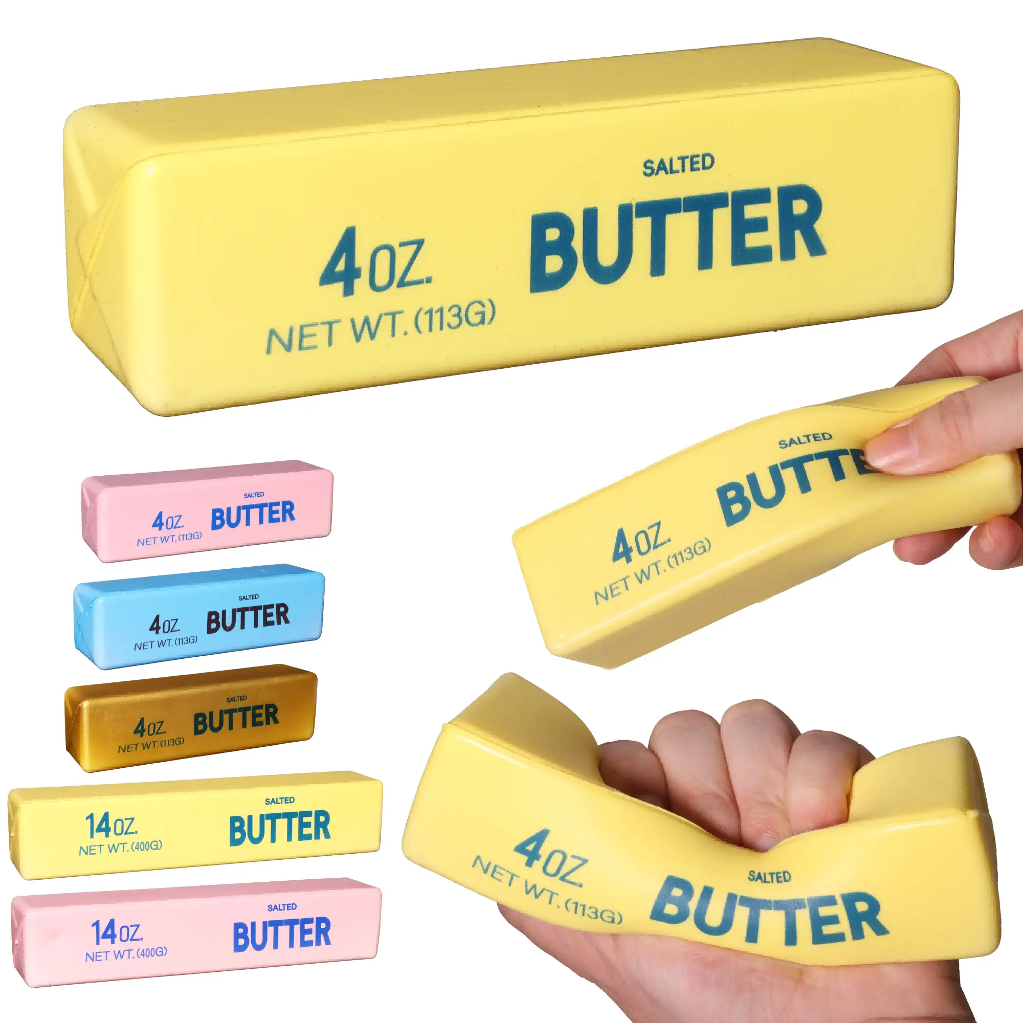 Assorted Color Butter-Shaped Slow Rising Squeeze Toy, Soft Sticky Butter Bar Squishy Realistic Food Stress Relief Toy, Portable Hand Fidget Decompression Model, Holiday & Party Gift