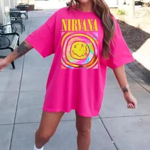 Outfit Y2K Nirvana Shirt Nirvana Preppy 90’s Utero Nirvana Tour Album Unisex Hot Pink Vintage Rock Band Oversized Merch Shirt Sweater Blue Smiley Graphic Tee Face Crewneck Sweatshirt Hoodie Classic T-shirt Clothing Cotton