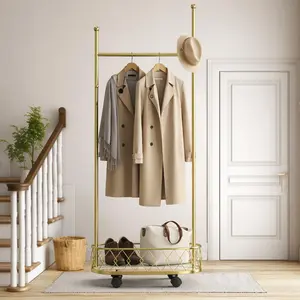 Multifunctional coat rack with storage basket 360° movable rotation｜Bedroom and living room storage artifact｜Hanging clothes/hats/bags/scarves｜Space-saving and stylish home｜Home essential