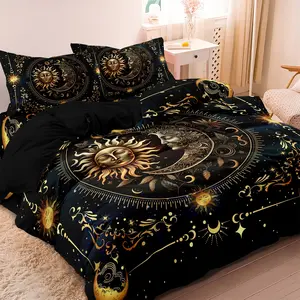 Sun & Moon Pattern Duvet Cover Set, 3 Counts/set Including 1 Duvet Cover & 2 Pillowcases without Filler, Soft Comfortable Bedding Set for Home Bedroom, Boho Bed Set