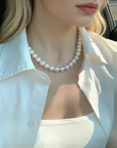 Snow white  Ne05  10-11mm freshwater round aurora pearls full string necklace