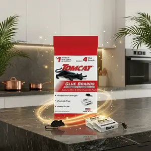 Tomcat Glue Boards with Eugenol — Enhanced Stickiness for Mice, Cockroaches & Insects, Flat or Covered Use, Ready-To-Use, 4 Traps