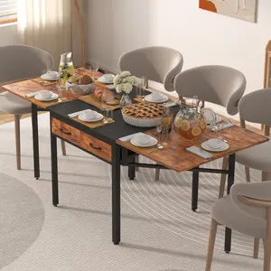 Modern Rectangular Dining Table,Folding Kitchen Table with Drawers,Industrial Extendable Table for 6-8 People,Dinner Table for Dining Room,Living Room,Restaurant,Saving Space