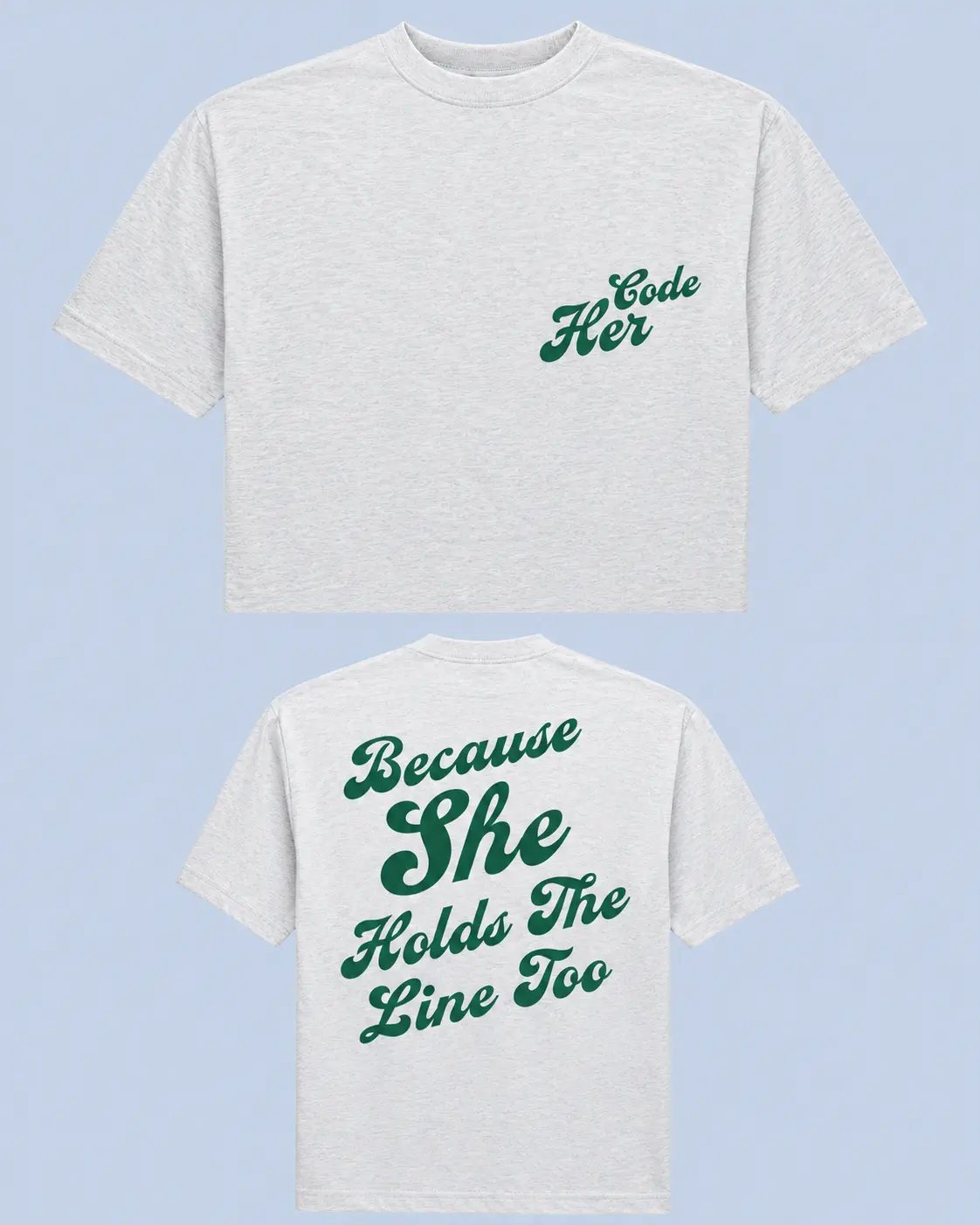 Code Her Ash Grey Tee – Green Print