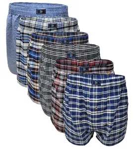 Men's Woven Boxer Shorts Underwear, 6-Pack Big & Tall USA Classic Plaid Design, Polyester-Cotton Fabric, Menswear Elastic Waistband
