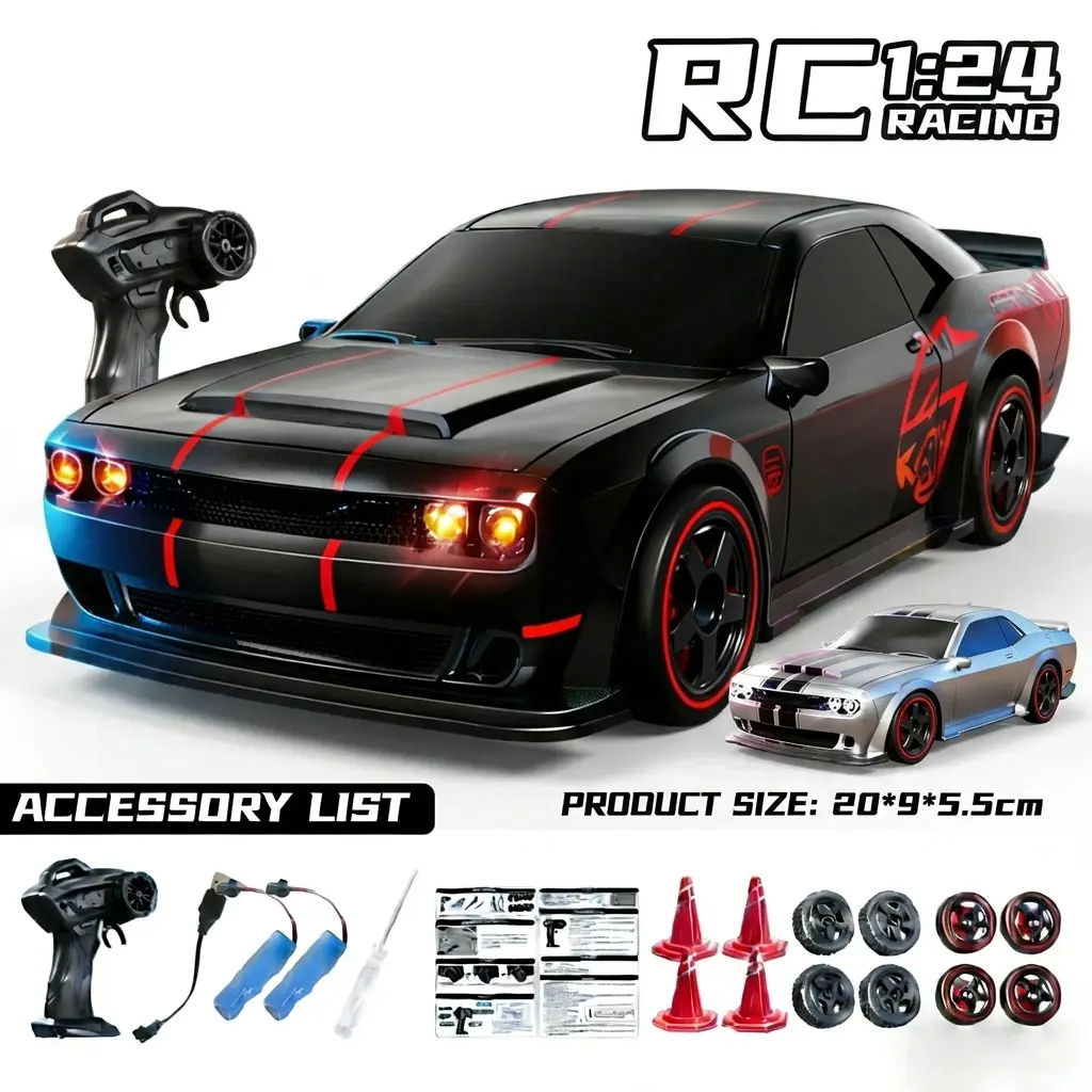 1:24 Silver RC Controlled RC Model Car - Full Proportional Throttle Electric Remote Control Toy for Unisex Racing Enthusiasts, Holiday Gifts, Solo Practice, Indoor Racing